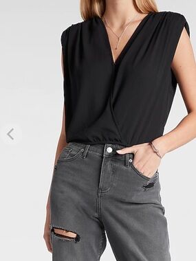 Express Black Strong Shoulder Wrap Front Top - NWT